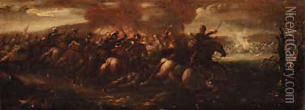 A cavalry battle between Crusaders and Turks Oil Painting - Francesco Simonini