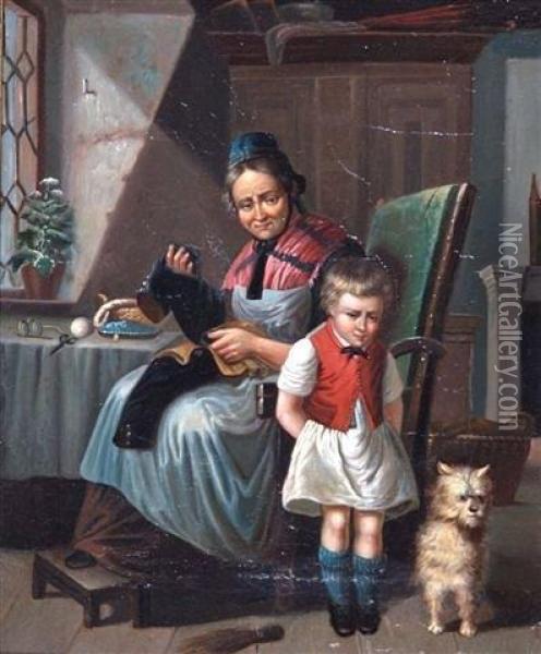 Interior With Mother Oil Painting - William Hemsley