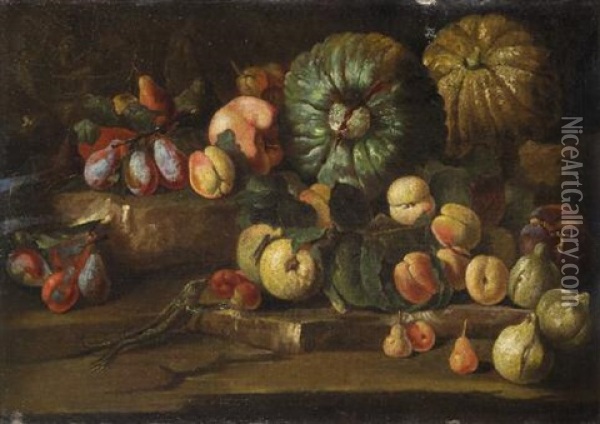 Natura Morta Con Pesche, Fichi, Susine E Zucche Oil Painting - Abraham Brueghel
