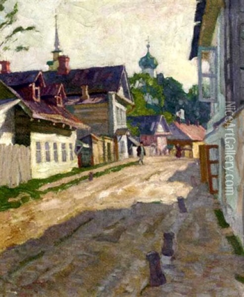Street In The Town Of Pskov Oil Painting - Arnold Borisovich Lakhovsky