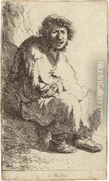 A Beggar Seated On A Bank Oil Painting - Rembrandt Van Rijn