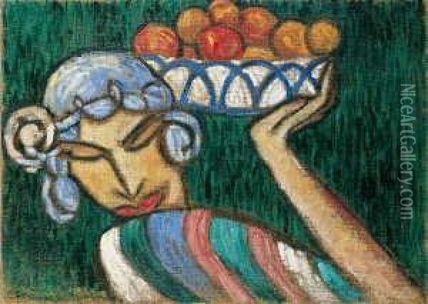 La Femme Au Plat D'oranges Oil Painting - Alexis Merodack-Jeanneau