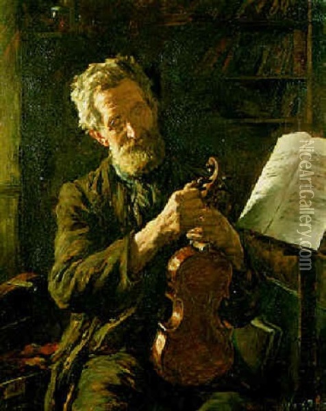 The E-string Oil Painting - Stanhope Forbes