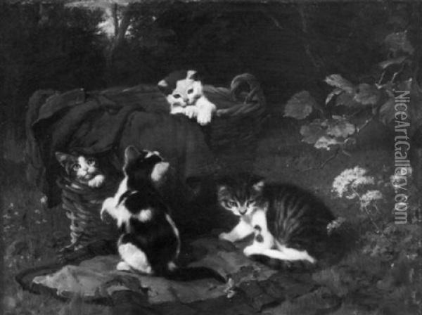 Playful Kittens Oil Painting - Julius Adam the Younger