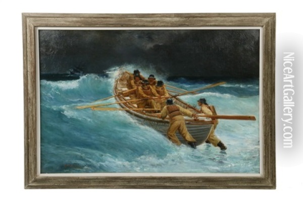 Ship In Distress Oil Painting - Augustus W. Buhler