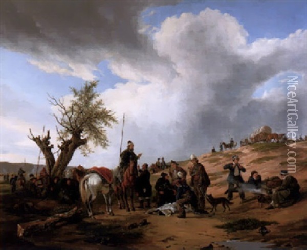 Russische Und Polnische Kavallerie Im Feldlager Oil Painting - Karl Wilhelm Von Heideck