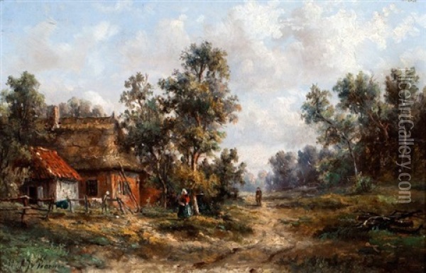 Boerenwoning Aan Landweg Oil Painting - Albert Jurardus van Prooijen