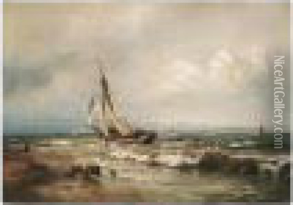 Skibe Pa Havet (shipping In The Breakers) Oil Painting - Carl Frederick Sorensen