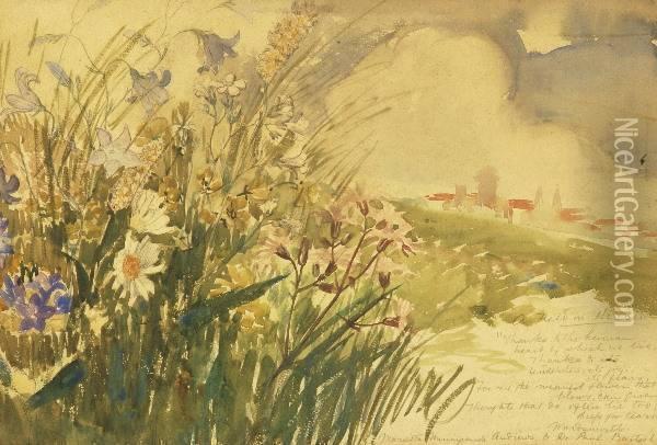 Meadow With Flowers, Inscribed With Poem By Wordsworth, And Signed 