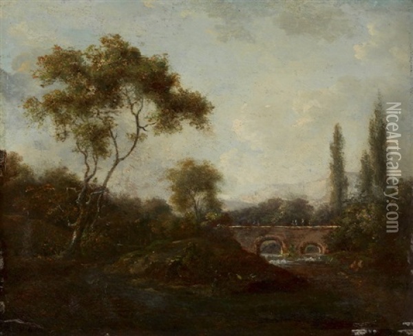 Waldlandschaft Mit Fluss Und Brucke Oil Painting - Theodore Rousseau