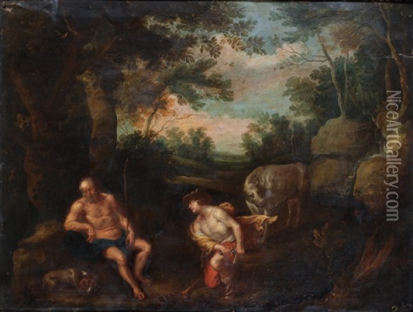 Mercure Et Argus, Pomone Et Jupiter (2 Works) Oil Painting - Guillaume Forchondt the Elder