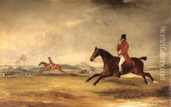 Lord Robert Manners On Benifit, Lord Charles On Featherless  And The Duke Of Rutland, Hunting Near Belvoir.. Oil Painting - John E. Ferneley
