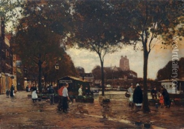 Markttag In Dordrecht Oil Painting - Heinrich Hermanns