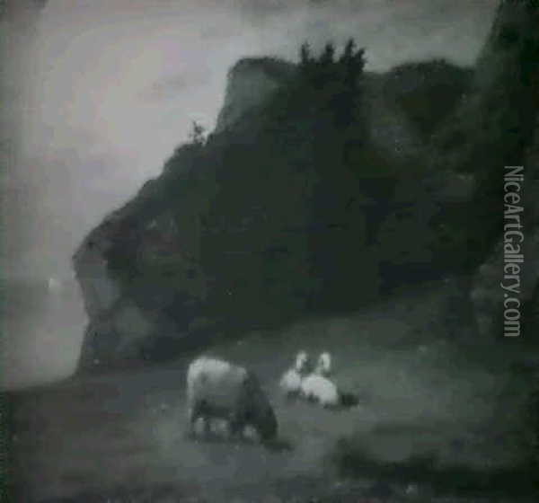Sheep Grazing Along The Coast Oil Painting - William M. Hart