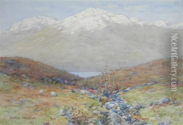Highland Loch With Snow Covered Peaks Oil Painting - George Houston