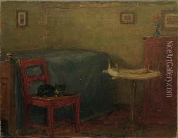 A Cat Asleep On A Chair Oil Painting - Valdemar Magaard