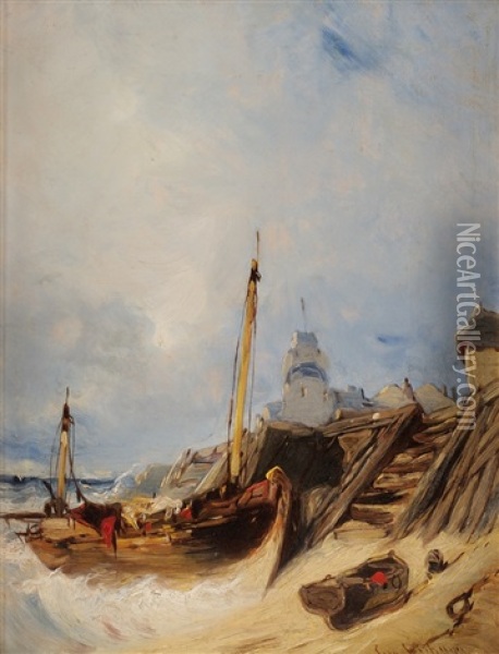 Bateaux Echoues Oil Painting - Eugene F. A. Deshayes
