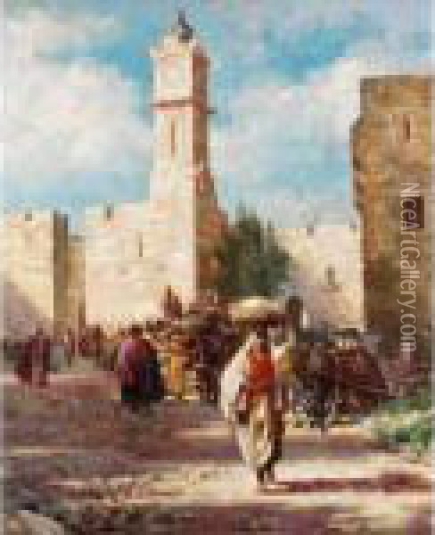 Jaffa Gate, Jerusalem Oil Painting - Isaac Snowman