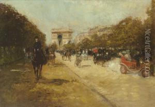 The Arc De Triomphe Seen From The Avenue Foch, Paris Oil Painting - Georges Stein