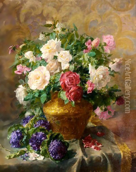 Still Life With Roses Oil Painting - Pierre Garnier