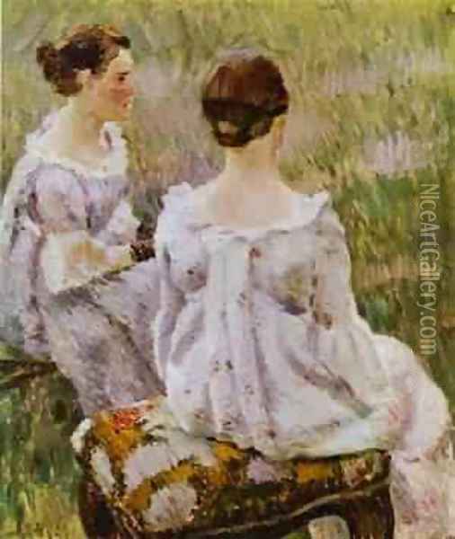 Two Ladies Sketch 1899-1900 Oil Painting - Viktor Elpidiforovich Borisov-Musatov