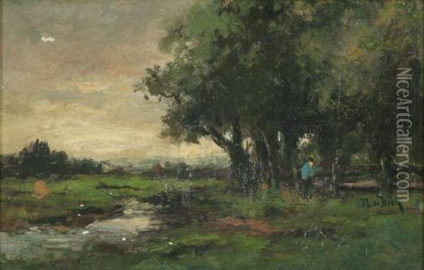 Figure In A Rural Landscape Oil Painting - Theophile Emile Achille De Bock