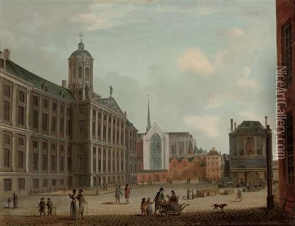 The Dam, Amsterdam, With The Town Hall And The Waag Oil Painting - Jan Ekels the Elder