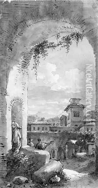 A view of the Roman Forum, seen through an arch Oil Painting - Victor Jean Nicolle