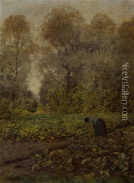 A Peasant Woman Working In The Vegetable Garden Oil Painting - Arnold Marc Gorter