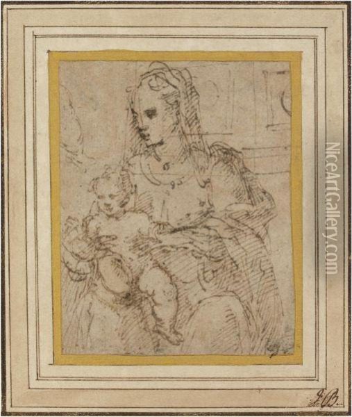Madonna And Child Oil Painting - Perino del Vaga (Pietro Bonaccors)