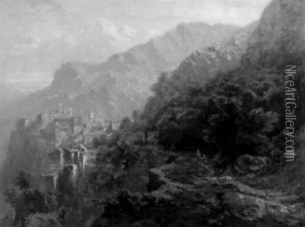 Gebirgslandschaft Mit Burg In Sudtirol Oil Painting - Bernhard Fries