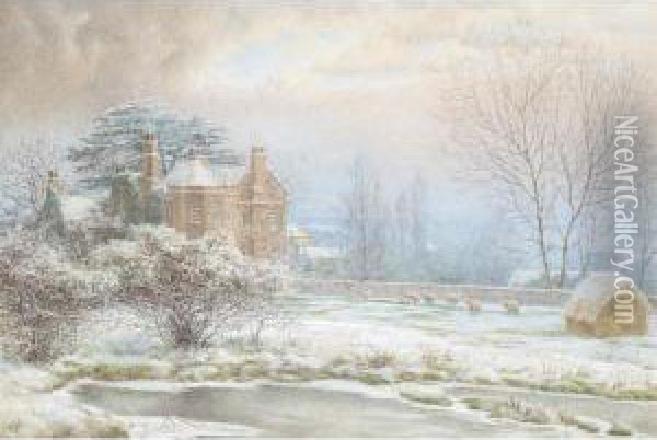 Snowy Landscape With House Oil Painting - Arthur Shelley