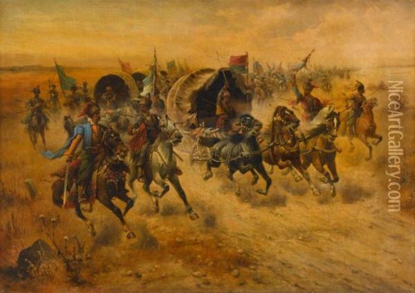 A Band Of Cossacks Oil Painting - Adolf Baumgartner