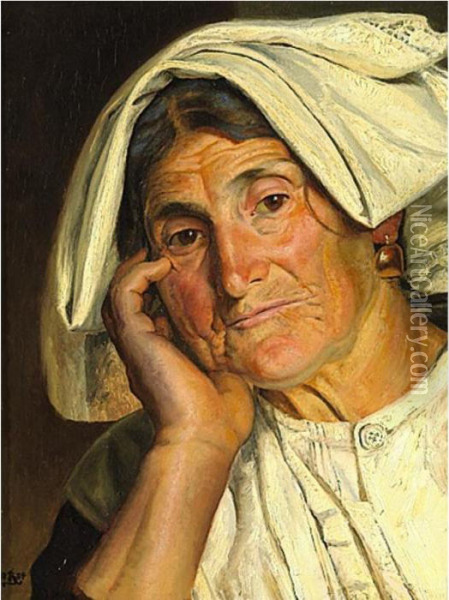 An Elderly Peasant Woman Oil Painting - Kristian Zahrtmann