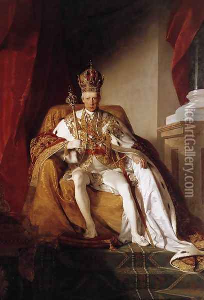 Emperor Franz I Of Austria In His Coronation Robes 1832 Oil Painting - Friedrich Ritter von Amerling