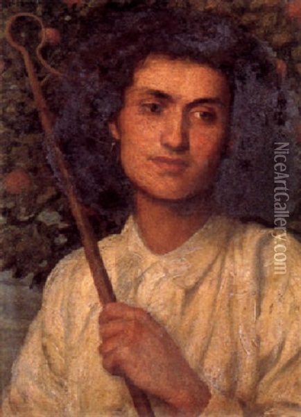 Portrait Of A Shepherdess In An Orange Grove Oil Painting - Edward Robert Hughes
