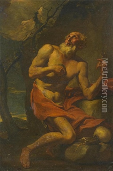 Der Heilige Hieronymus In Felsiger Waldlandschaft Oil Painting - Luca Giordano