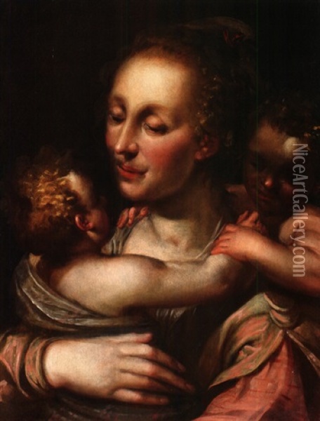 Mutter Mit Zwei Kleinkindern Oil Painting - Hendrick Bloemaert