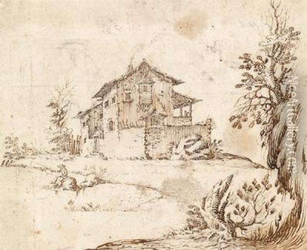 Bauernhaus An Einem Teich Oil Painting - Jacques Callot