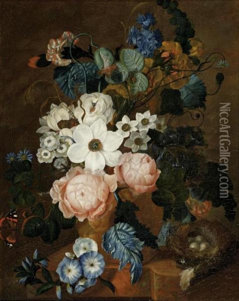 Still Life With Flowers And A Birdsnest Oil Painting - Jan van Os