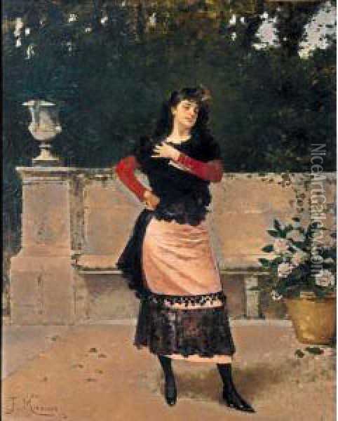 Manola (spanish Lady) Oil Painting - Francisco Miralles Galup