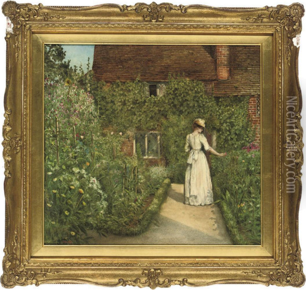 A Surrey Garden Oil Painting - Sir Edward Coley Burne-Jones