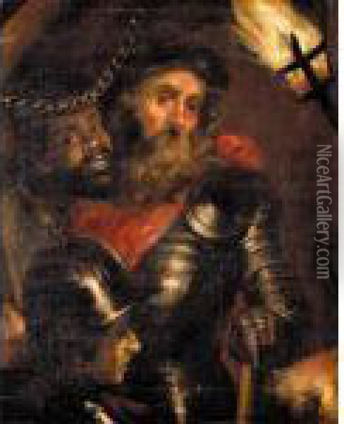 Portrait Of A Military Commander, With His Moorish Slave And A Soldier, By Torch Light Oil Painting - Peter Paul Rubens