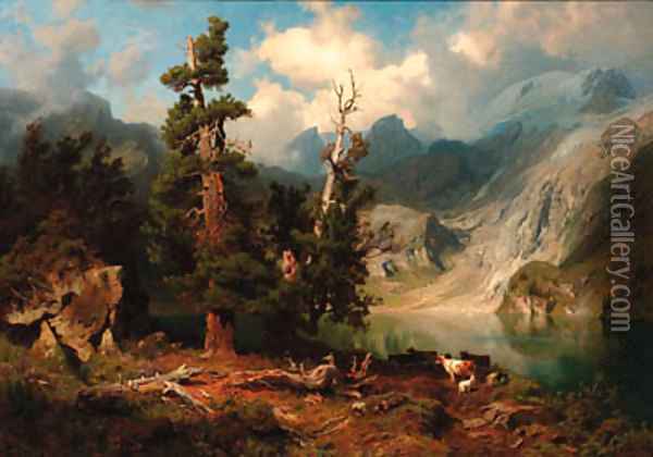 A mountainous lake landscape Oil Painting - August Wilhelm Leu