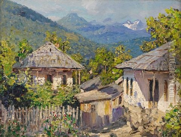 Village Scene In The Mountains Oil Painting - Nikolai Nikanorovich Dubovskoy