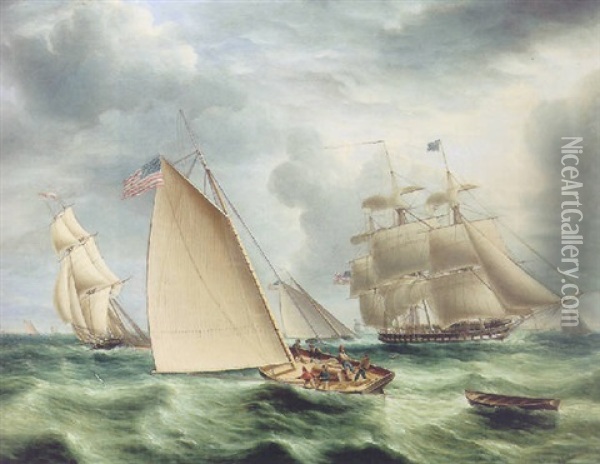American Shipping Displays The Flag Oil Painting - James Edward Buttersworth