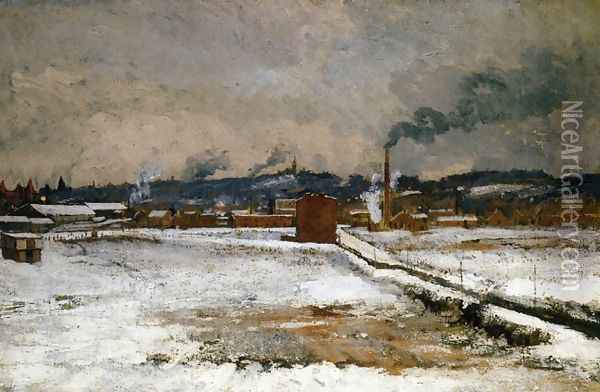 Winter Mill Creek Valley Cincinnati Oil Painting - John Henry Twachtman