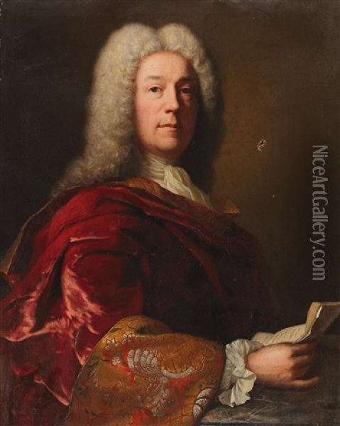 Portrait Of An Elegant Aristocrat Oil Painting - Alexis-Simon Belle