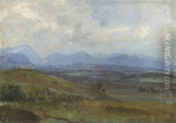 Oberbayerische Voralpenlandschaft Oil Painting - Heinrich Buerkel