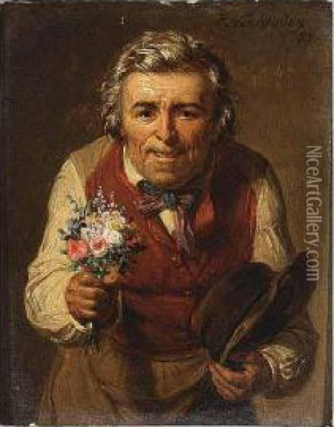 A Man Offering Flowers Oil Painting - Francois Verheyden